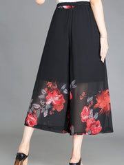 Floral Pattern Chiffon Wide Leg Pants for Women