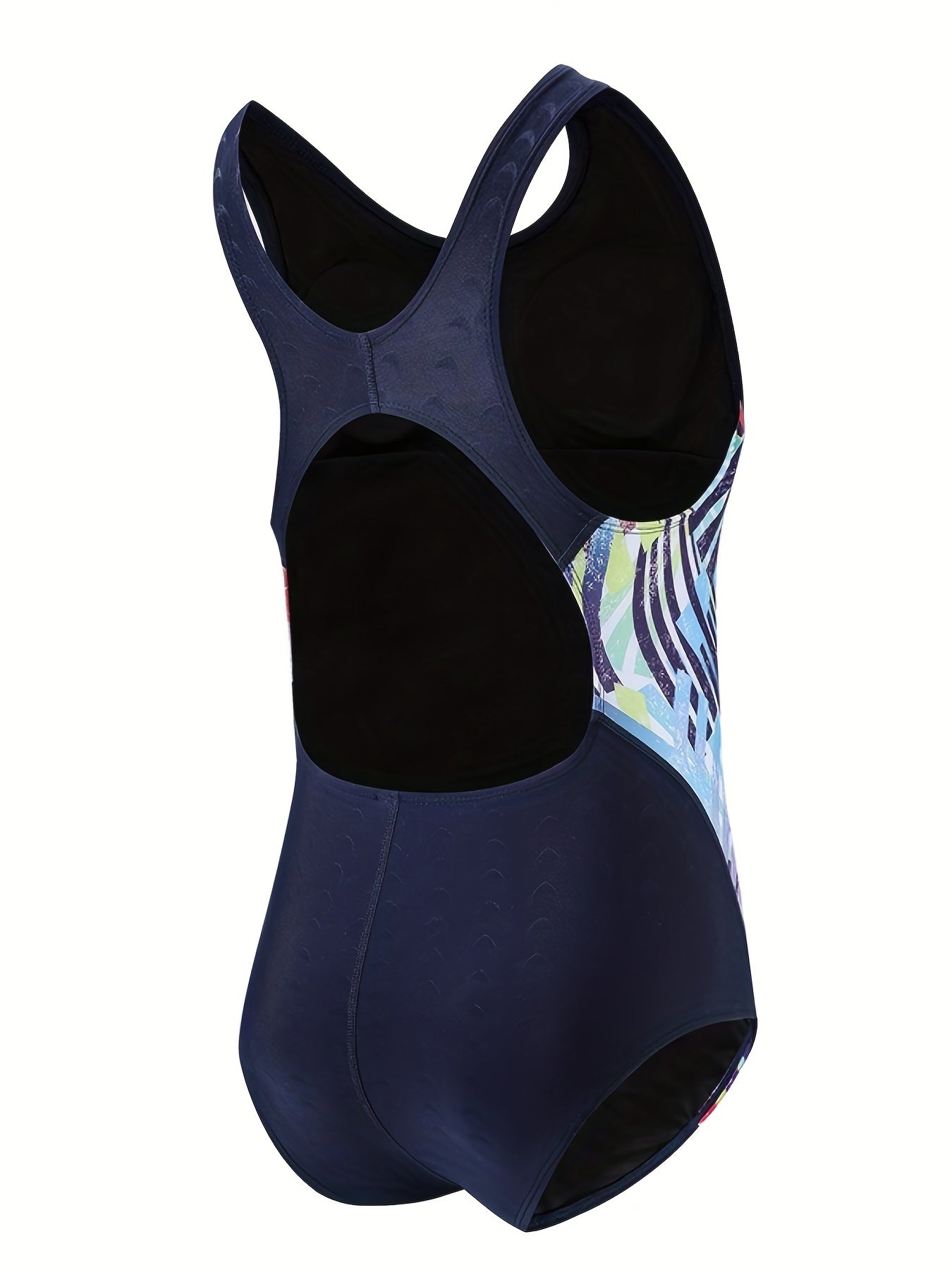 Girls Geometric Print One Piece Swimsuit Chest Pad Tankini Kids Clothes