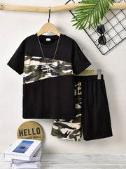 Boys Camouflage Casual Outfit T shirt & Shorts Kids Summer Clothes Sets