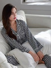 Classic Houndstooth Pajama Set Long Sleeve Shirt & Trousers