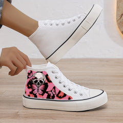 Skull & Butterfly Plush Lined Canvas Sneakers