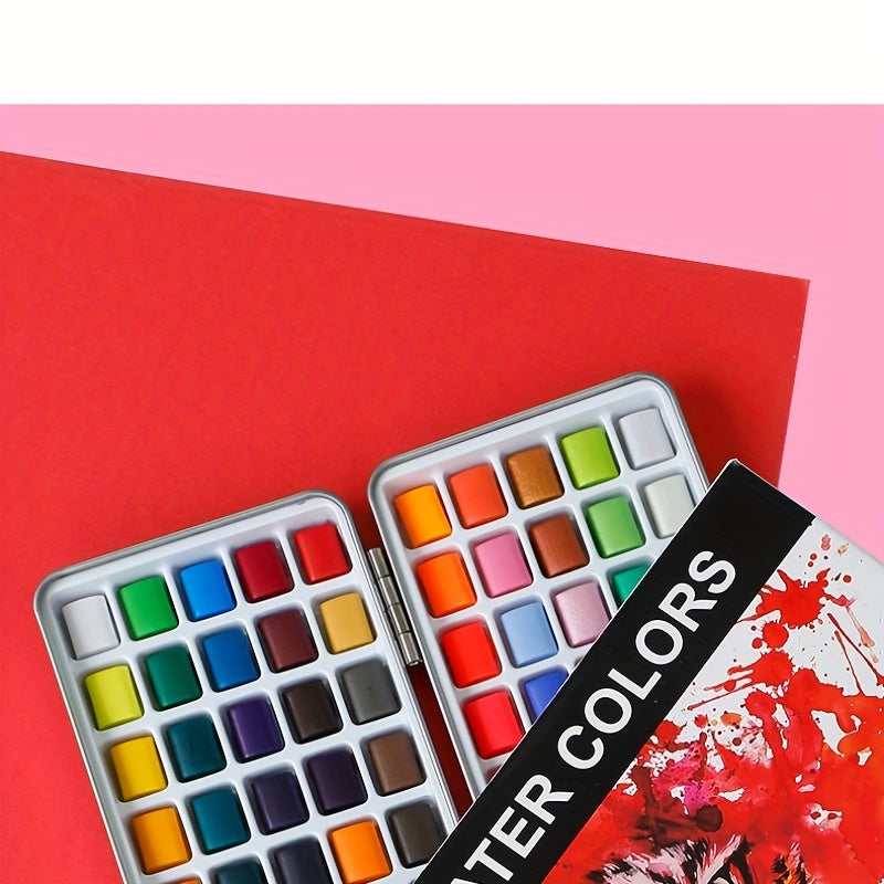 50-Color Watercolor Paint Set - Solid, Pearl, Fluorescent, Glitter, Metallic