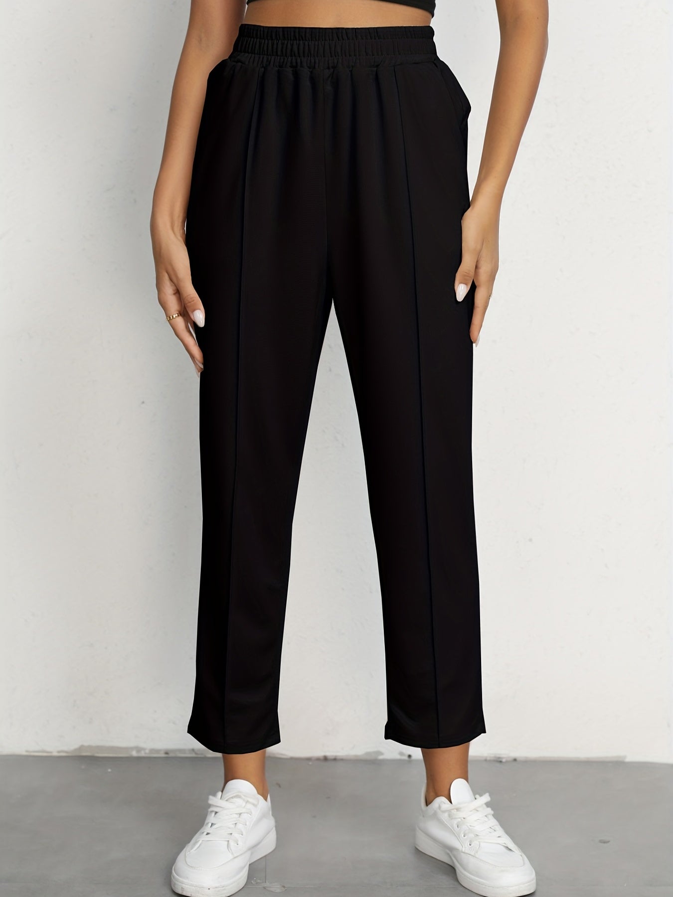 Elastic Waist Solid Casual Pants for Women