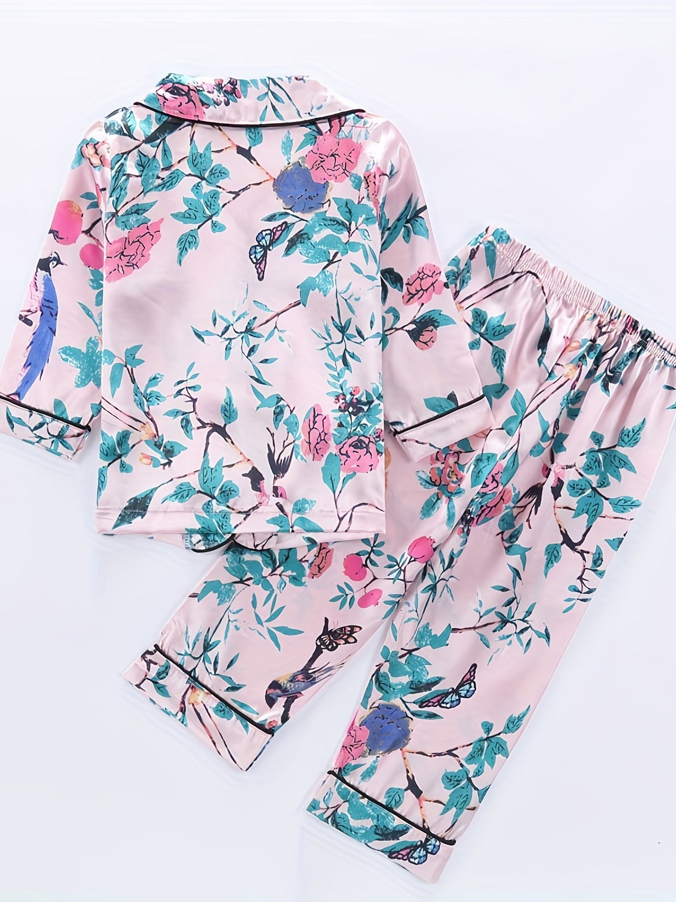 Girls Lounge Wear Top & Pants Pajamas Bird Print Set