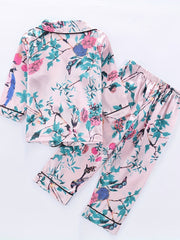 Girls Lounge Wear Top & Pants Pajamas Bird Print Set