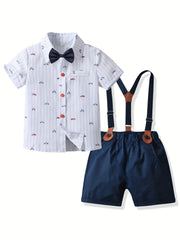 Toddler Boys Gentleman Outfit Car Graphic Shirt & Shorts Set