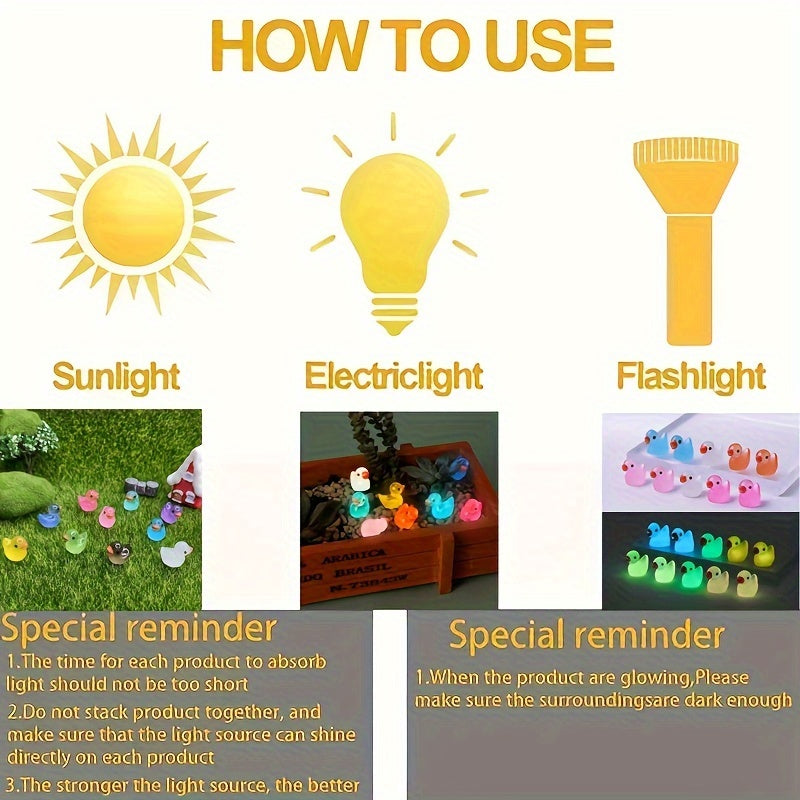 55pcs Mini Glowing Resin Duck Statue Micro Animal Garden Decoration