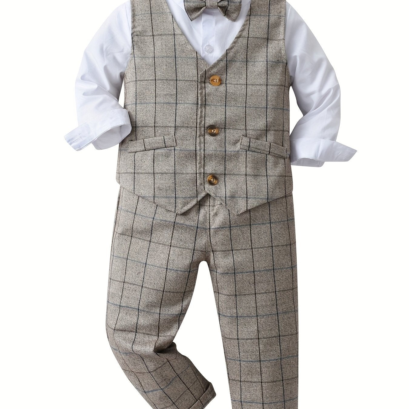Boys Formal Outfit Set Long Sleeve Bowtie Shirt Pants Vest