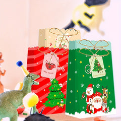 32pcs Christmas Paper Bags with Hanging Tag & Hemp Rope for Candy Packaging