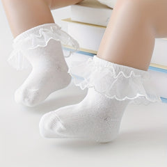 Soft Breathable Princess Socks for Infant Girls Lace Trim Ankle