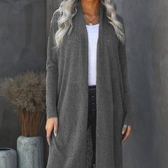 Drop Shoulder Pocketed Long Cardigan Loose Long Sleeve Knit Women's Clothing