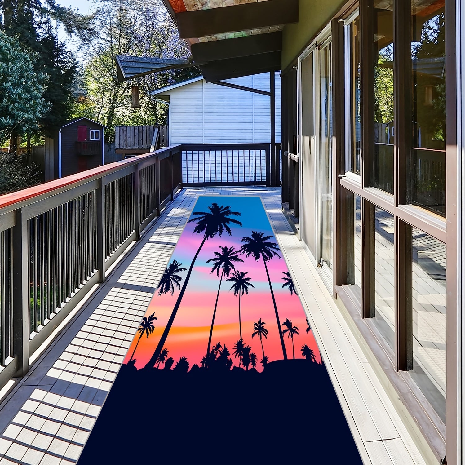 Tropical Palm Trees Pattern Carpet Purple Art Area Rug