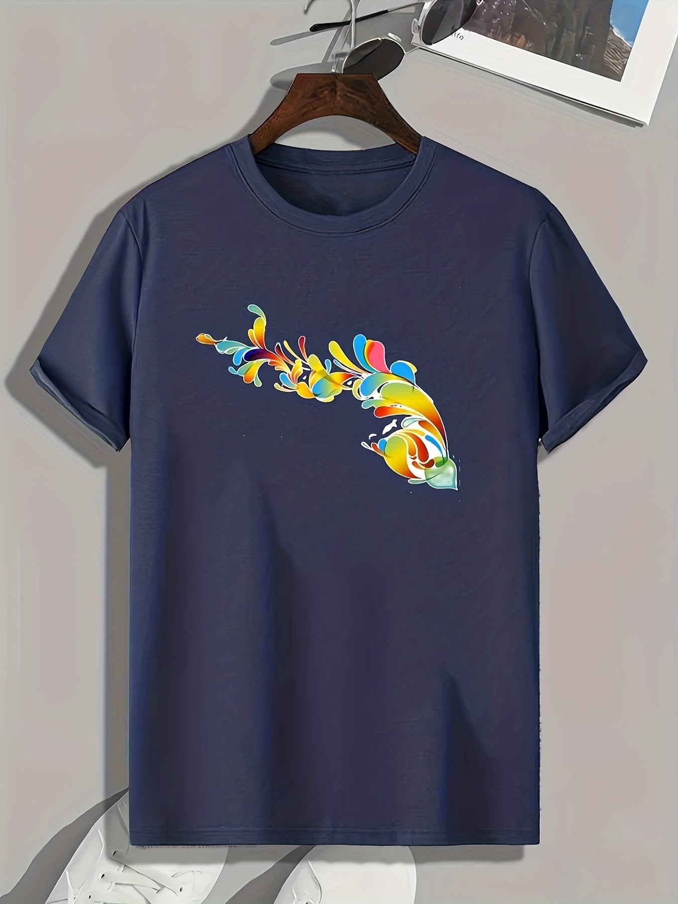 Floral Print Men's Comfy T-shirt for Outdoor Summer