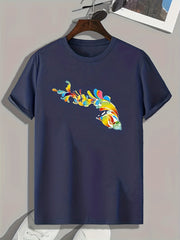 Floral Print Men's Comfy T-shirt for Outdoor Summer