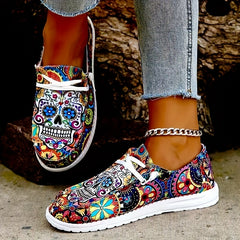Women's Colorful Lace Up Flat Shoes Lightweight Canvas Casual