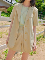 Short Sleeve Blazer Casual Button Front Solid Outerwear