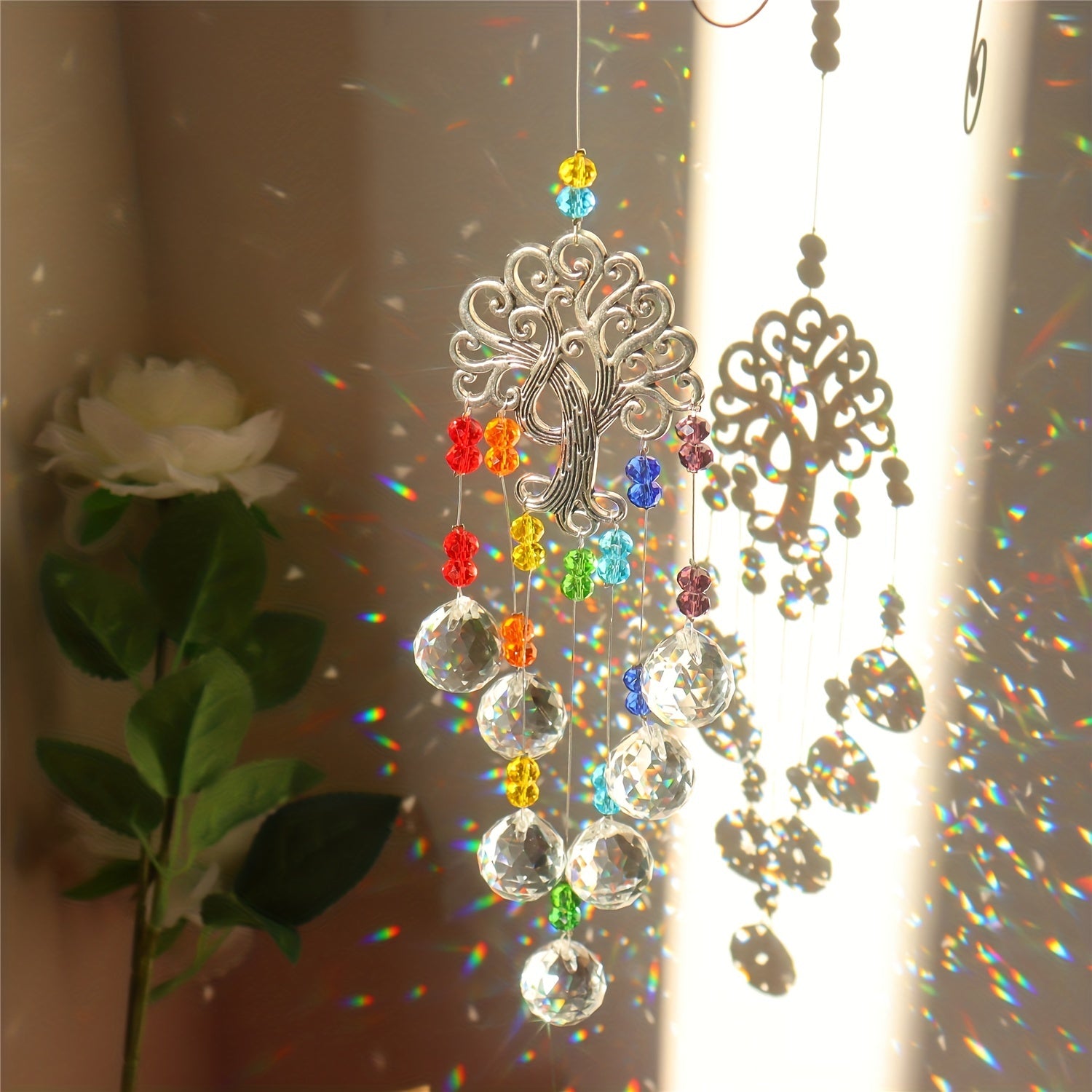 Crystal Sun Catcher Wind Chime Life Tree Pendant Home Decoration
