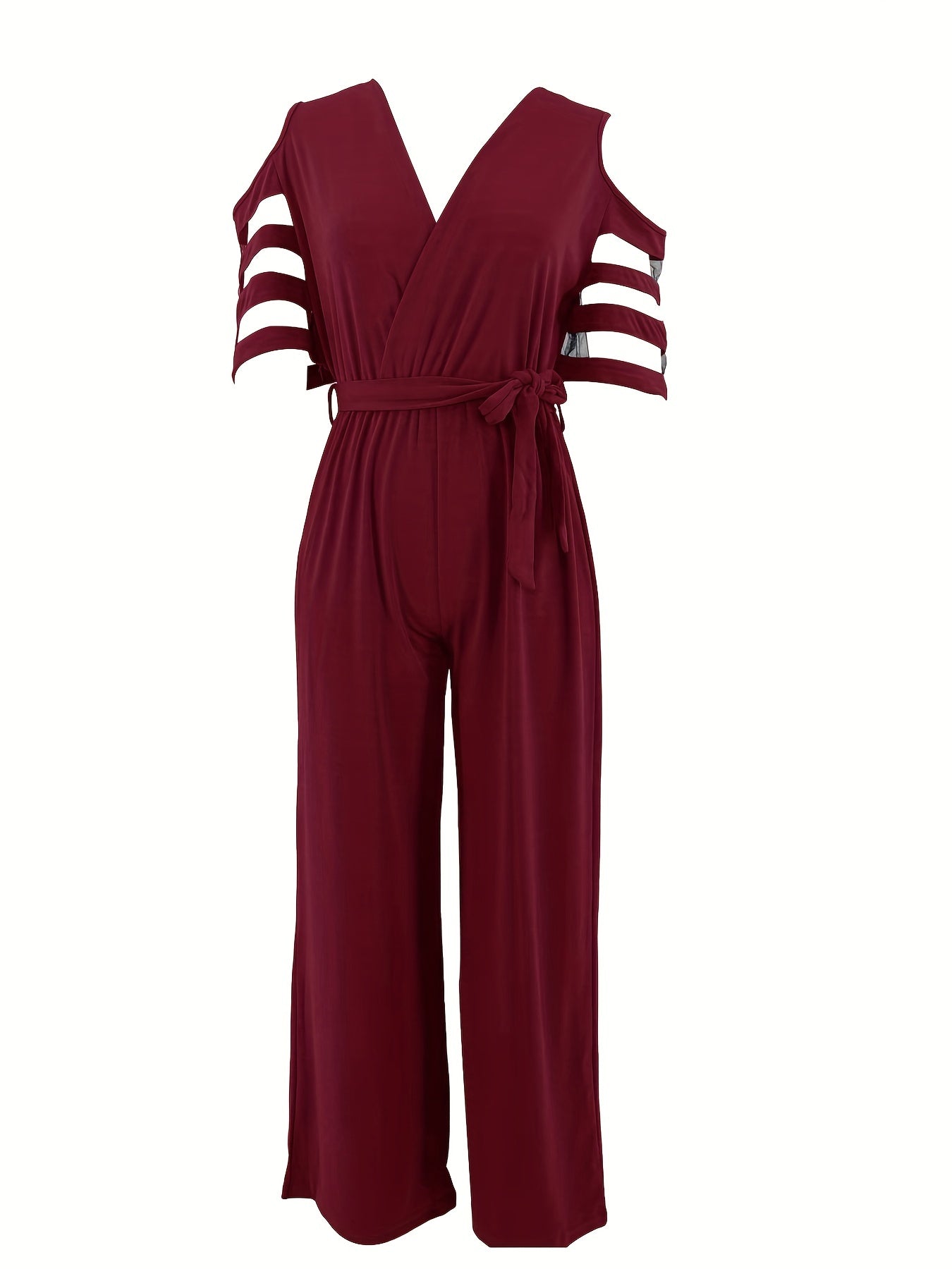 V Neck Off Shoulder Short Sleeve Knitted Jumpsuit