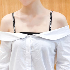 Letter Print Bra Shoulder Straps Elastic Adjustable Underwear Straps