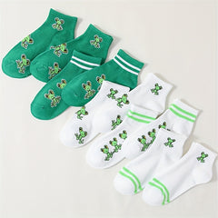 10 Pairs Cartoon Frog Print Socks - Women's Comfy Short Stockings