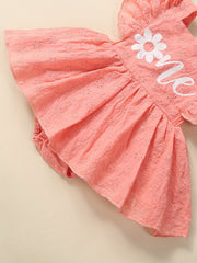 Baby Girls Flutter Sleeve Pleated Dress Summer Flower Letter Graphic Dress