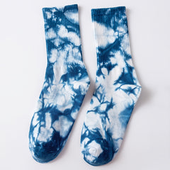 Tie Dye Print Casual Cotton Mid Tube Socks Women's Skateboard Socks