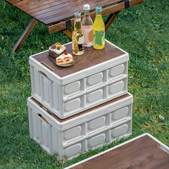 Outdoor Camping Folding Box Wooden Lid Large Capacity Storage Food Organizer