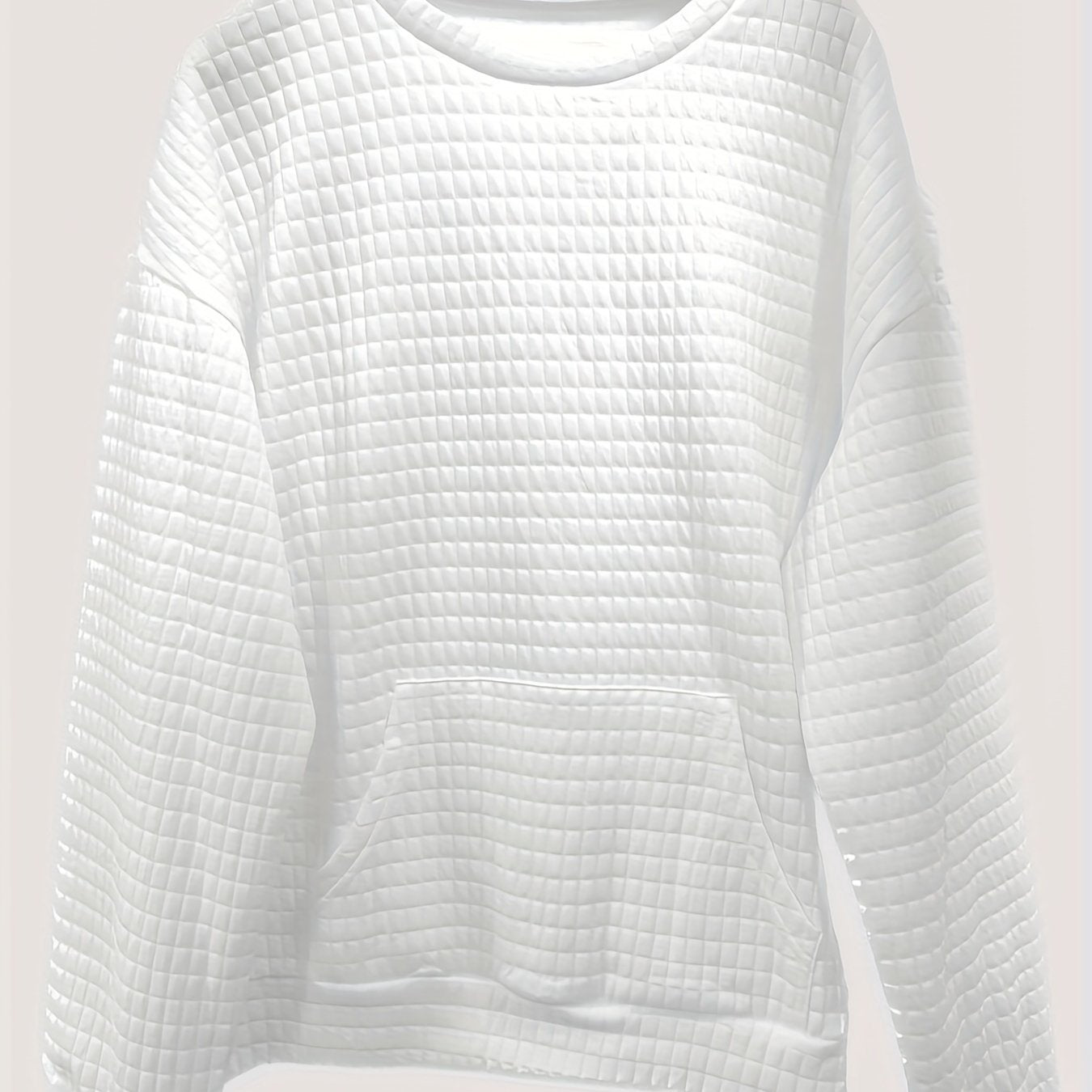 Waffle Grid Kangaroo Sweatshirt Lantern Sleeves