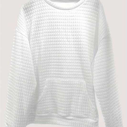 Waffle Grid Kangaroo Sweatshirt Lantern Sleeves