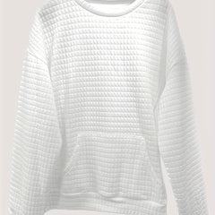 Waffle Grid Kangaroo Sweatshirt Lantern Sleeves