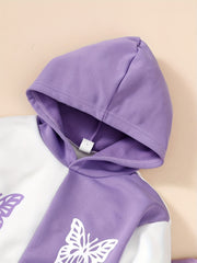 Girls Butterfly Print Hoodie & Sweatpants 2pcs Set for Spring & Autumn