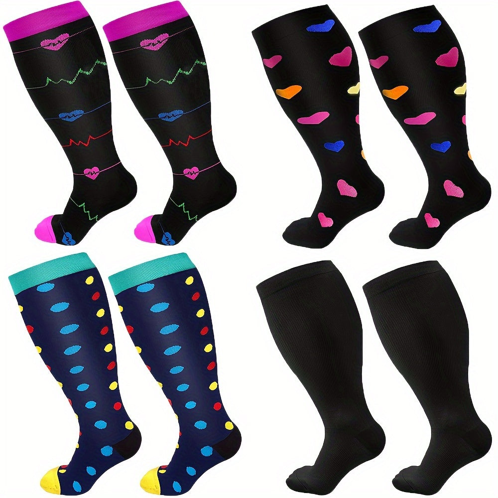 4 Pairs Plus Size Compression Socks Wide Calf for Men & Women