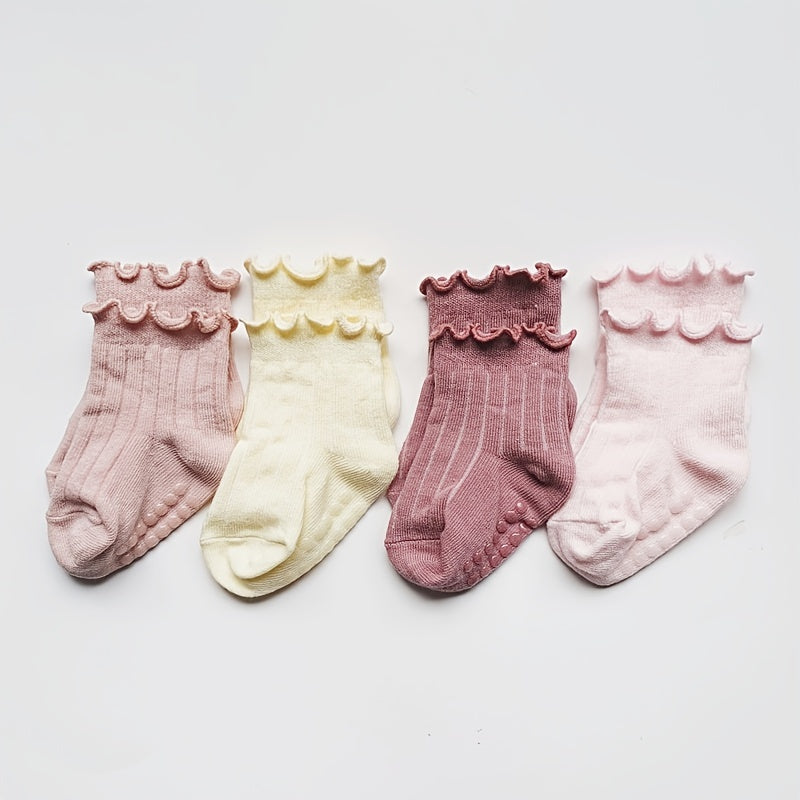 4 Pairs Non Slip Toddler Socks for Baby Girls