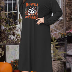 Cow Pumpkin & Leaf Print Lounge Dress