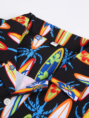Surfboard Print Hawaiian Shirt Men s Casual Short Sleeve Summer Resort Top