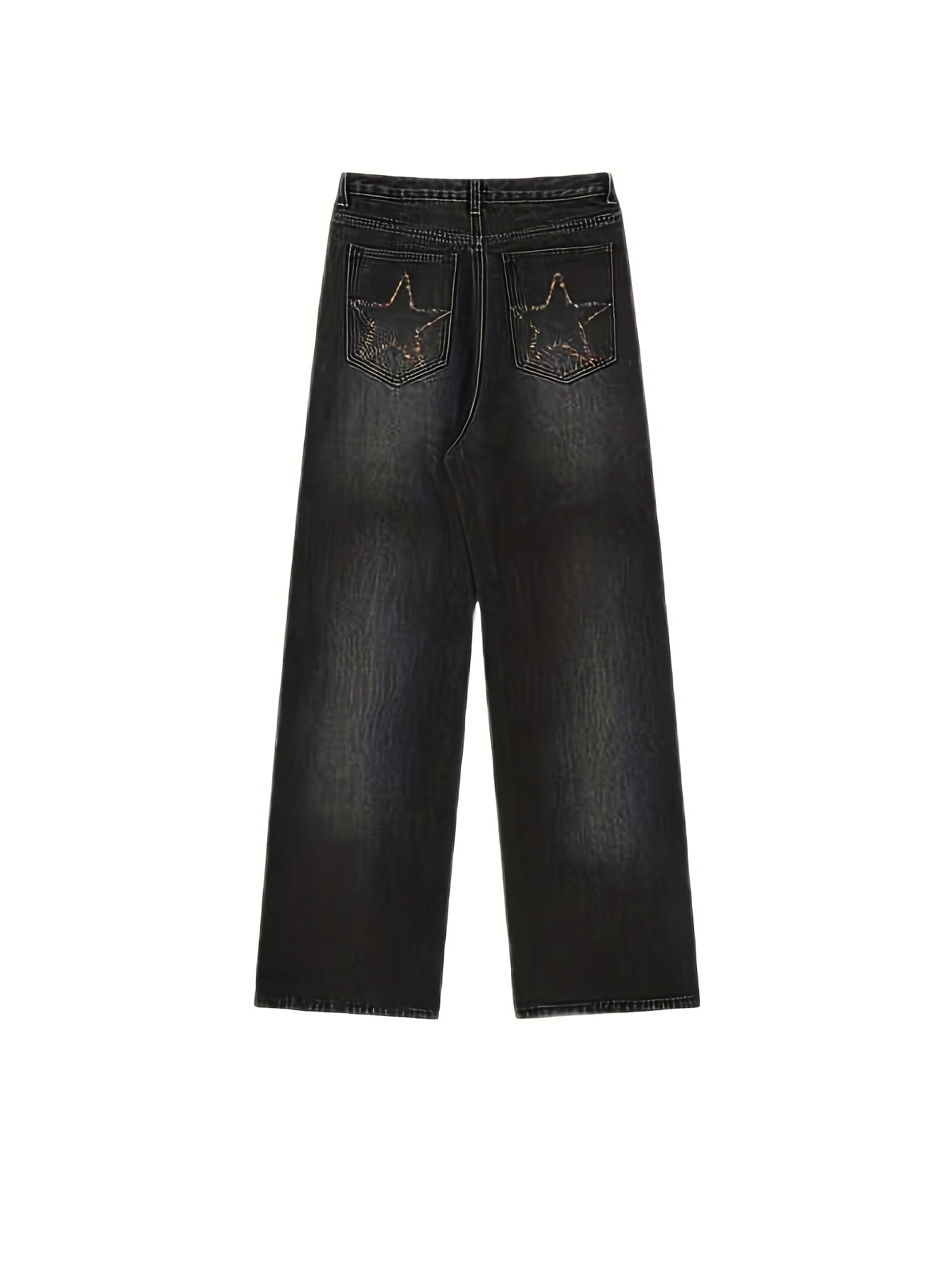 Star Embroidery Straight Jeans Loose Fit High Waist Denim Pants Women's Jeans