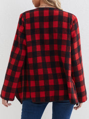 Plaid Print Open Front Jacket Long Sleeve Lapel Jacket