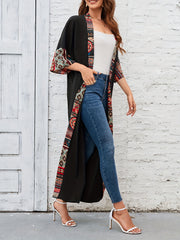 Geometric Pattern Contrast Band Beach Cover Up Half Sleeve Sun Protection