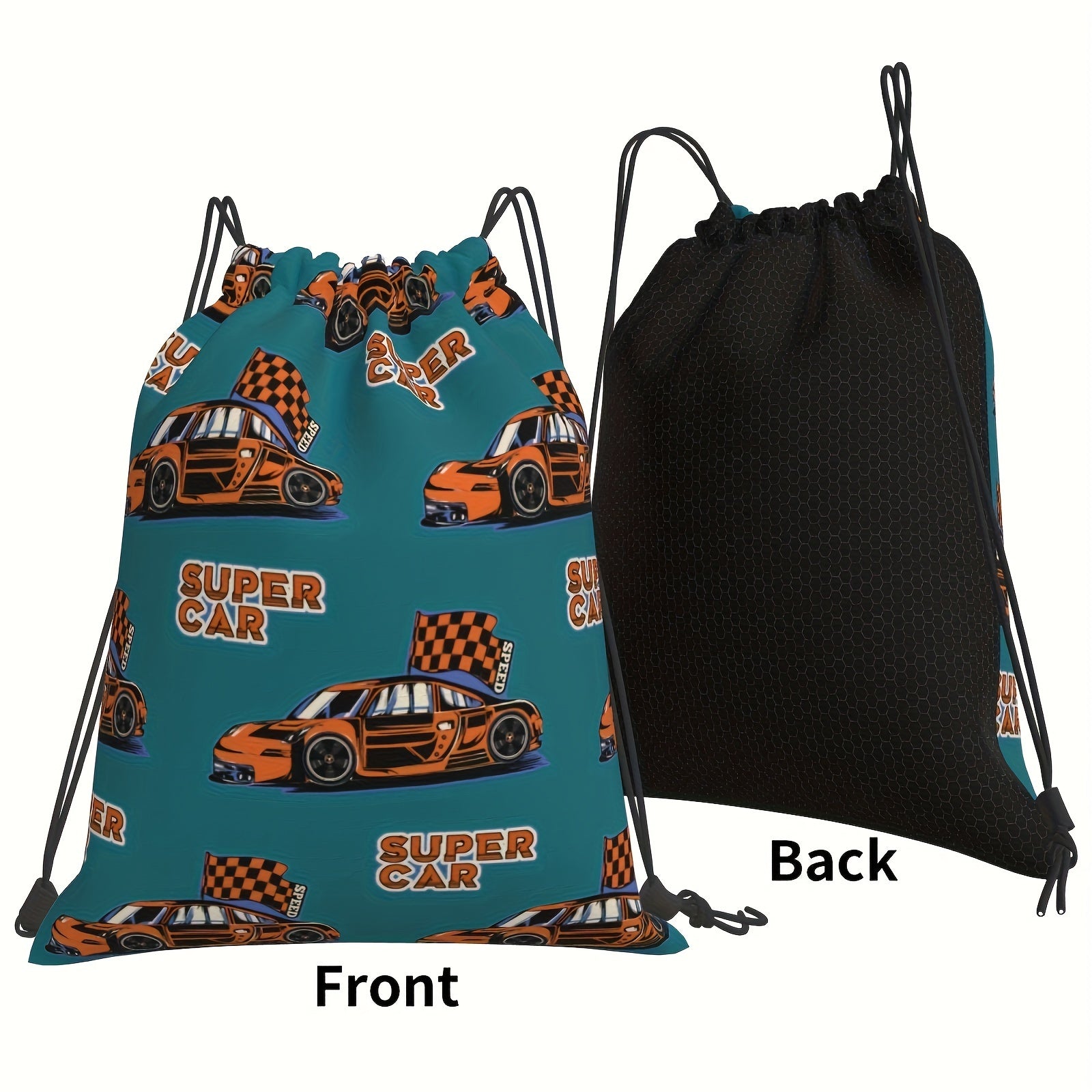 Supe Car Print Drawstring Backpack Bag Gym Sports String Cinch Bag