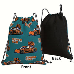 Supe Car Print Drawstring Backpack Bag Gym Sports String Cinch Bag
