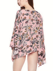 Floral Print Beach Cover Up Kimono Cardigan Women's Swimwear