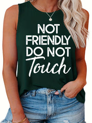 Slogan Print Tank Top Round Neck Stretch Casual Top