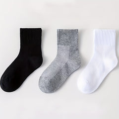 3 Pairs Solid Crew Sports Socks for Women