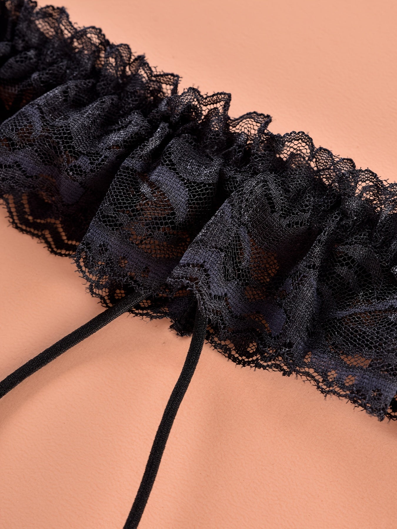 Floral Lace Ruffle Thongs with Faux Pearl Intimates Panties