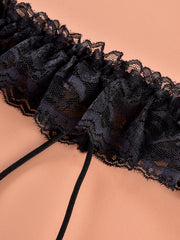Floral Lace Ruffle Thongs with Faux Pearl Intimates Panties