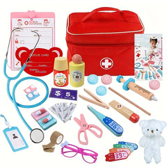 Wooden Medicine Box & Dental Toy Set for Kids