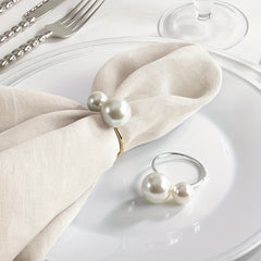 6pcs Asymmetric Pearl Napkin Rings Cast Iron Polished Metal Rings Carved Hollow