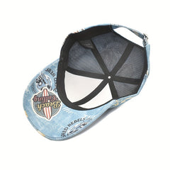 Vintage Graffiti Print Baseball Cap Unisex Denim Distressed