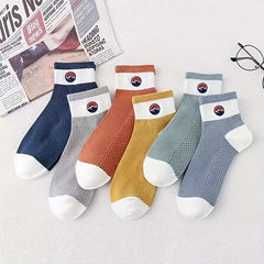 5 Pairs Men's Block Crew Socks Comfy Outdoor Casual Unisex All Seasons