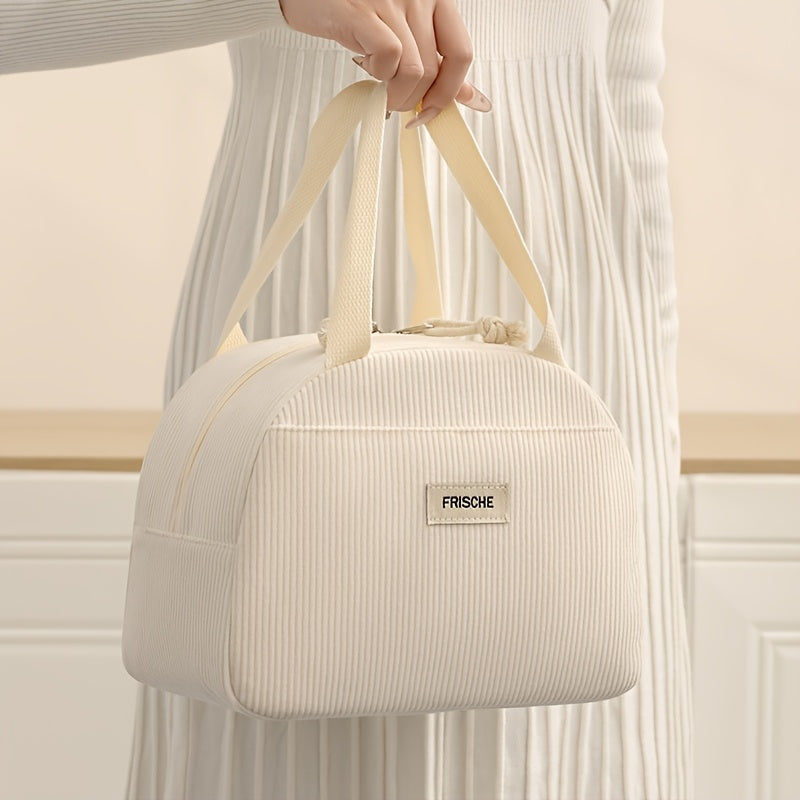 Large Capacity Insulated Lunch Bag, Beige, Portable & Stylish, Durable Tin Mater